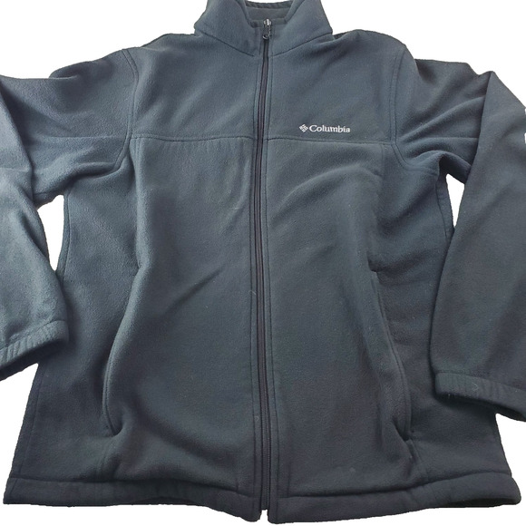 Columbia Men’s Fleece Jacket Medium Full Zip Black LOGO Comfort Soft & Warm - Picture 1 of 11